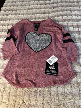 Miss Chievous Rose Pink Sequin Heart & Love top size large